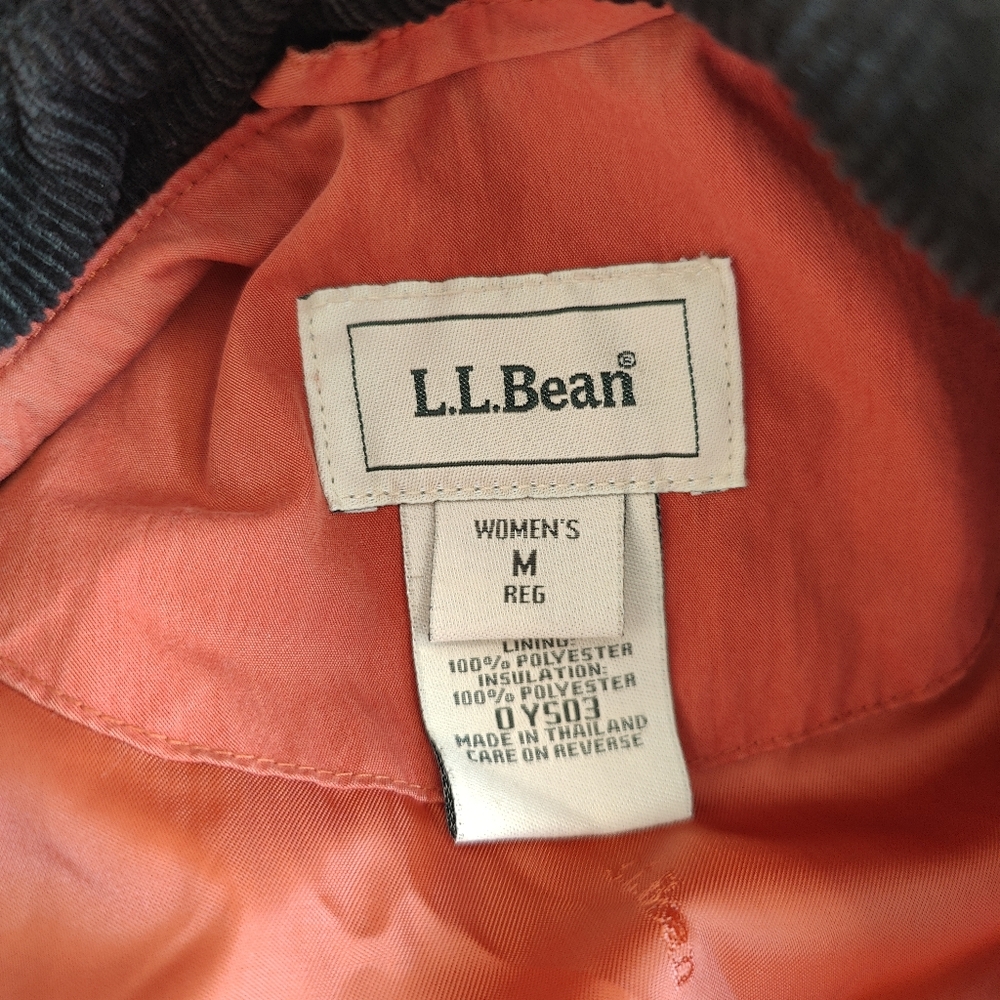 LL Bean Quilted Barn Jacket Thermal Orange Courdoroy Collar Size Medium - Picture 8 of 10
